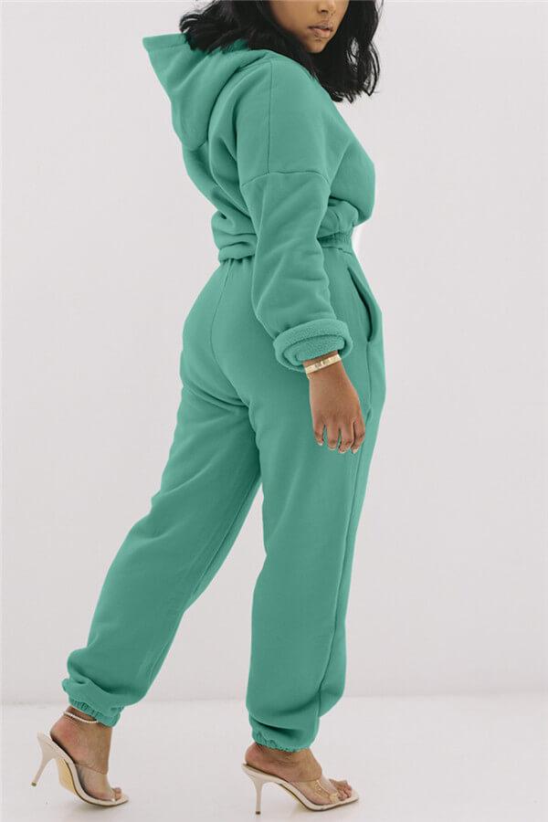 Casual Solid Color Basic Hoodie Sportswear Two Pieces