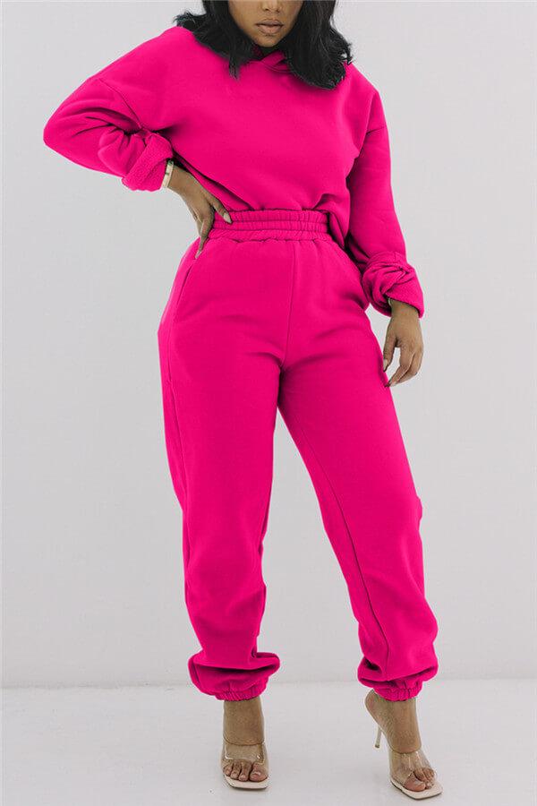 Casual Solid Color Basic Hoodie Sportswear Two Pieces