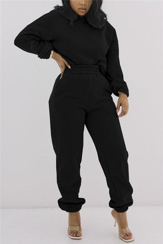 Casual Solid Color Basic Hoodie Sportswear Two Pieces