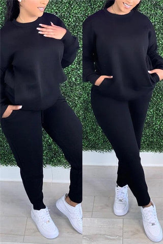 Casual Solid Color Basic Sportswear Two Pieces