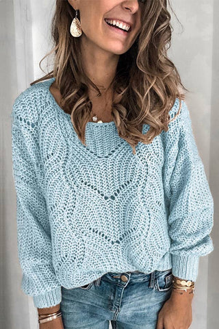 Casual Solid Color Hollow Knit Sweater