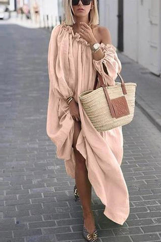 Casual Solid Color One Shoulder Loose Dress