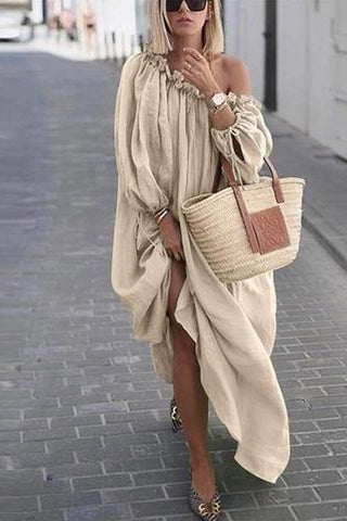 Casual Solid Color One Shoulder Loose Dress