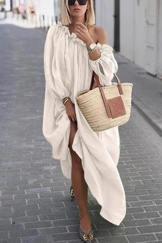 Casual Solid Color One Shoulder Loose Dress