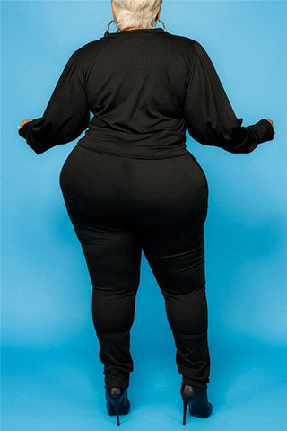 Casual  Solid Color Plus Size Basic Two Piece
