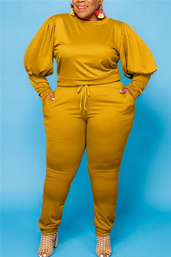 Casual  Solid Color Plus Size Basic Two Piece