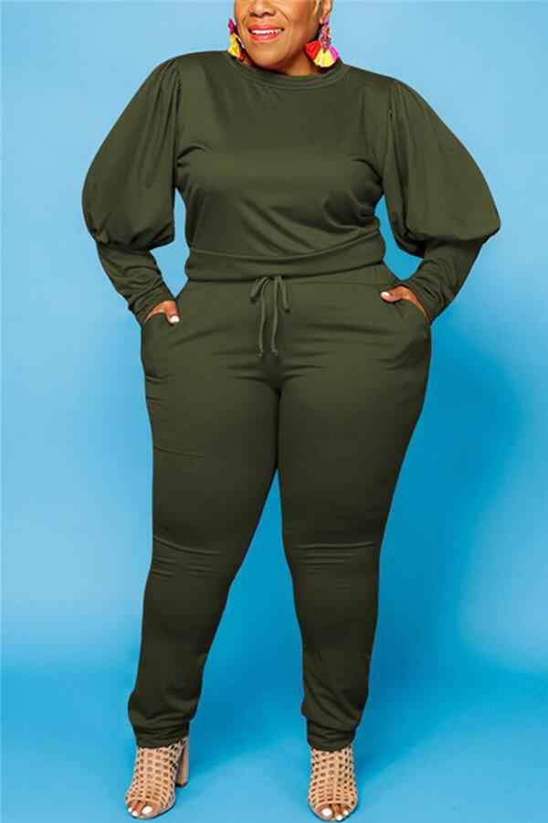 Casual  Solid Color Plus Size Basic Two Piece