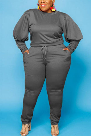 Casual  Solid Color Plus Size Basic Two Piece