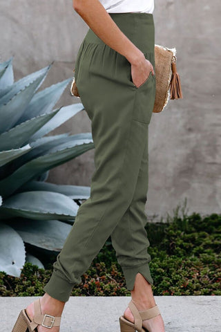 Casual Solid Color Slit Pants