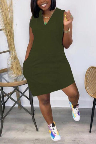 Casual Solid Color V Neck Sleeveless Dress