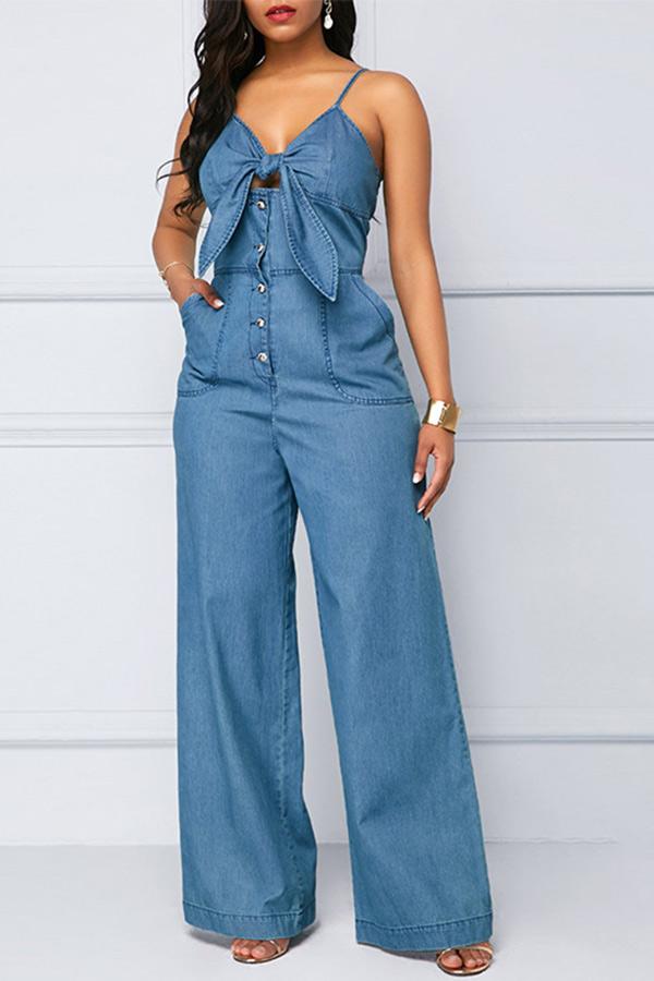 Casual Solid Color Wide-leg Jumpsuits