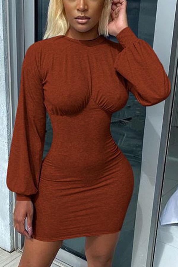 Casual Solid Color Wrapped Dresses