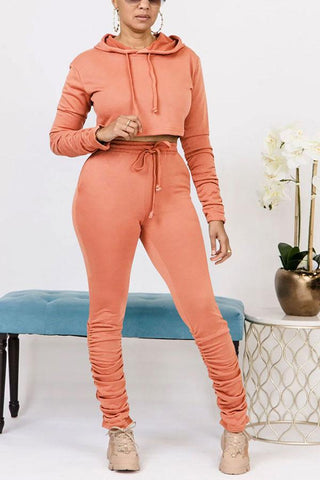 Casual Solid Hooded Collar Two Piece