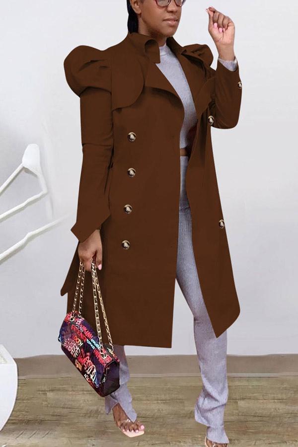 Casual Solid Turndown Collar Outerwear