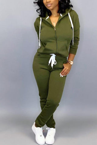 Casual Sports Solid  Long Sleeve Set