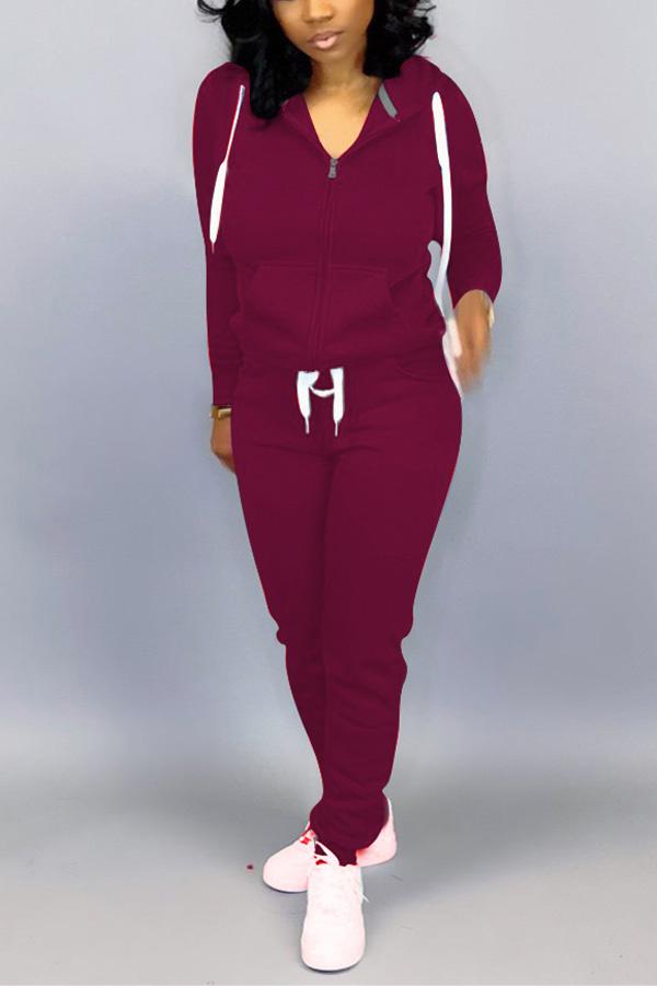 Casual Sports Solid  Long Sleeve Set