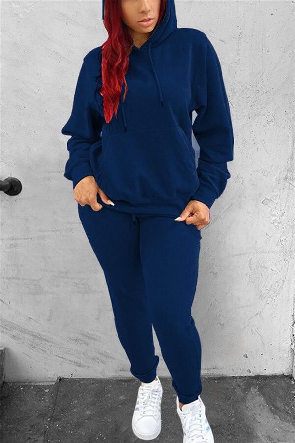Casual Sportswear Solid Hooded Collar Two Pieces