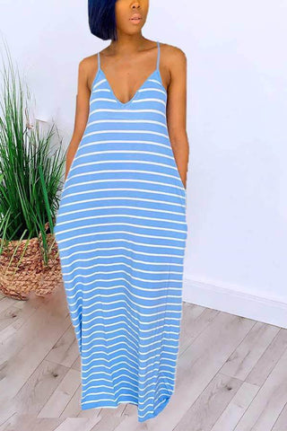 Casual Striped Print Loose Sling Dress