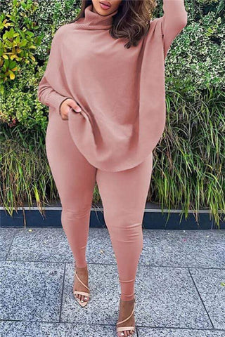 Casual Turtleneck Batwing Sleeve Plus Size Two Piece