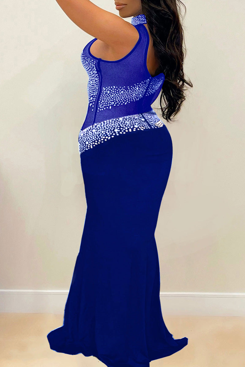 Online-clothing-plus-size-turtleneck-see-through-sequin-one-sleeve-maxi-dress