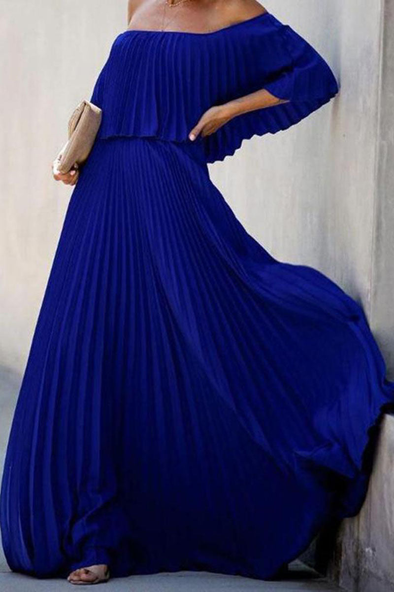 Online-clothing-plus-size-one-shoulder-pleated-chiffon-maxi-dress