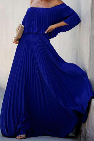 Plus Size One-shoulder Pleated Chiffon Maxi Dress