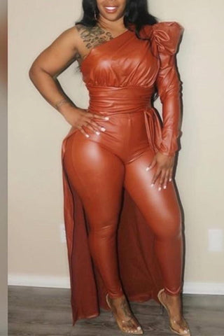 Free-shipping-online-clothing-pre-sale-plus-size-vegan-leather-one-shoulder-solid-pants-set