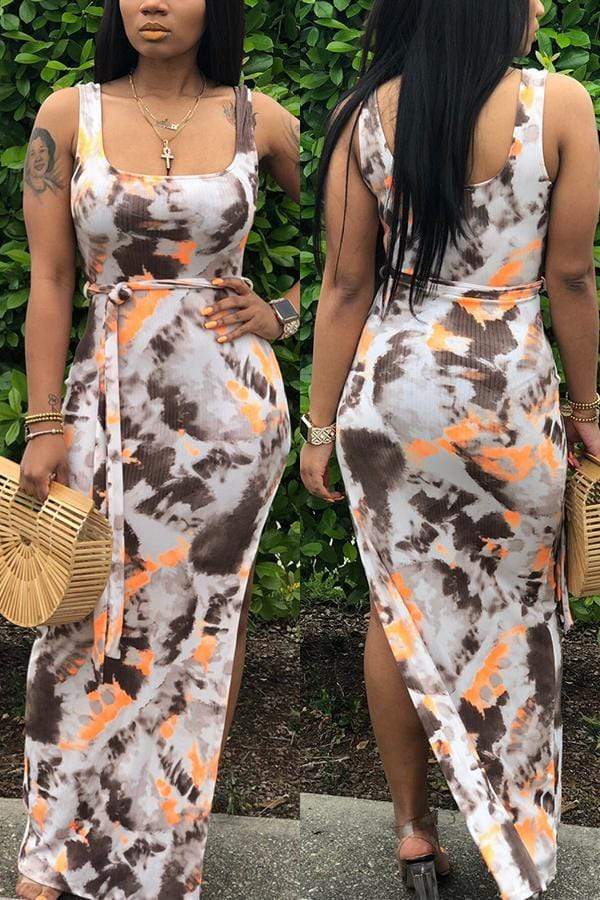Sexy Printed Sling Irregular Dress