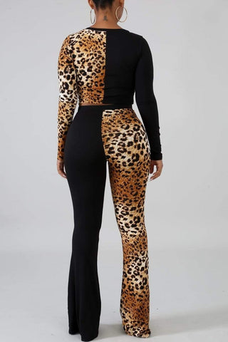 Casual Leopard Print Two-Piece Suit