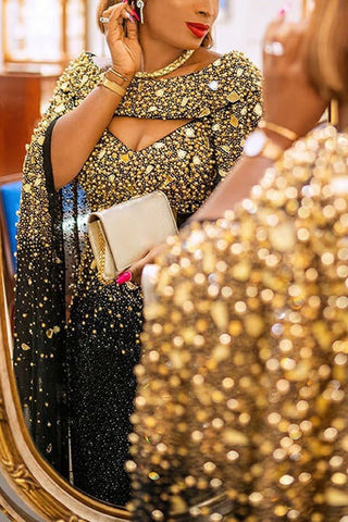 Online-clothing-plus-size-tulle-hollowed-out-sequin-split-joint-maxi-dressno-belt
