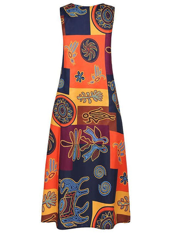 Women's Shift Dress Maxi long Dress - Sleeveless Geometric Print Summer V Neck Plus Size Hot Casual Holiday vacation dresses Loose Red Orange S M L XL XXL 3XL 4XL 5XL