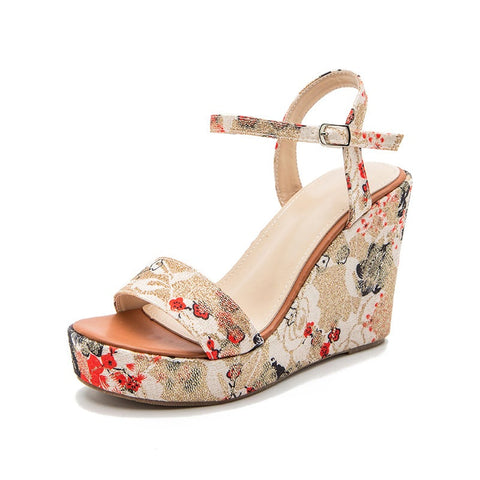 All Over Print Sandals Platform High Heels Sandals Shoes