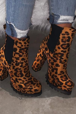Leopard Print Chunky Heels Booties