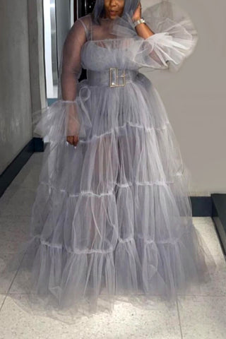 Online-clothing-plus-size-solid-sheer-ruffle-sleeve-maxi-dresses