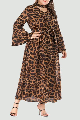 Collar V-Neck Leopard Dress