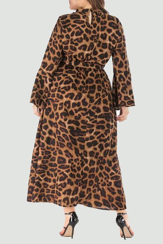 Collar V-Neck Leopard Dress