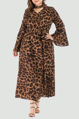 Collar V-Neck Leopard Dress