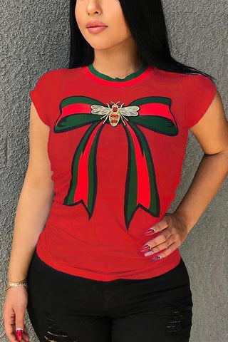 Round Neck Bow Cotton T-shirt