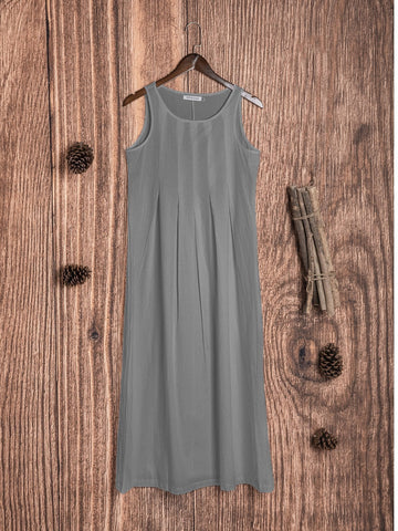 Round Neck Plain Casual Cotton-Blend Casualdress