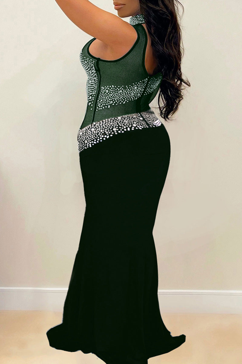 Online-clothing-plus-size-turtleneck-see-through-sequin-one-sleeve-maxi-dress