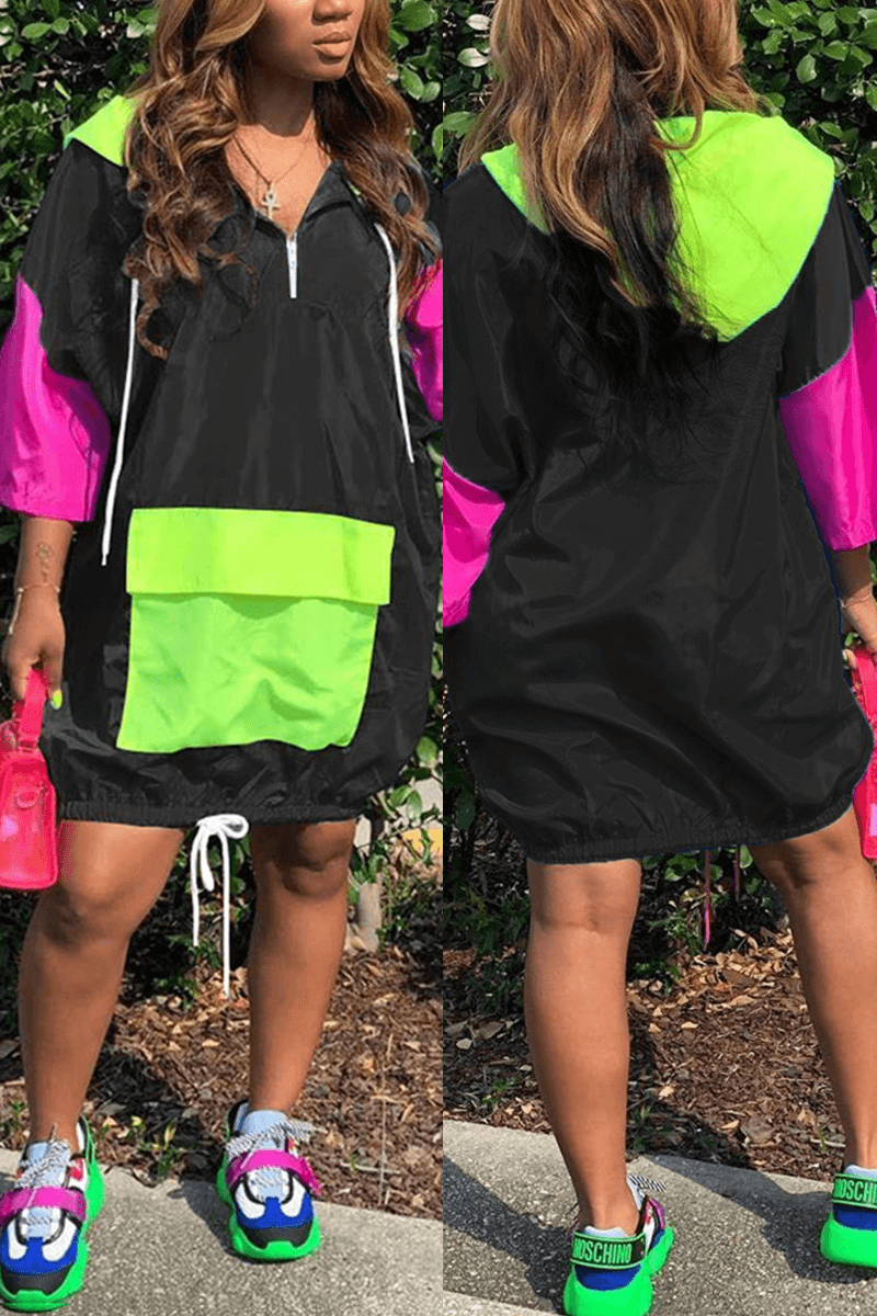 Fashion Casual Hoodie Patchwork Plus Size Dress