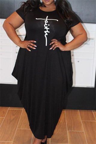 Online-clothing-plus-size-pink-irregular-pattern-print-round-neck-maxi-dress