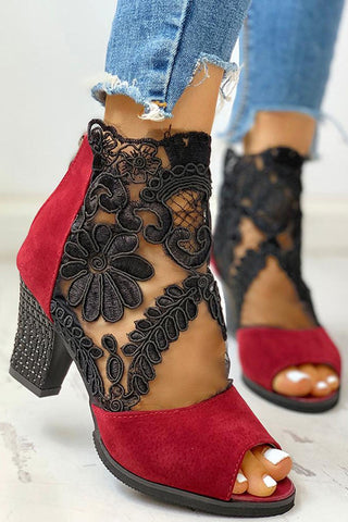 Lace Mesh High-Heeled Sandals Shoes