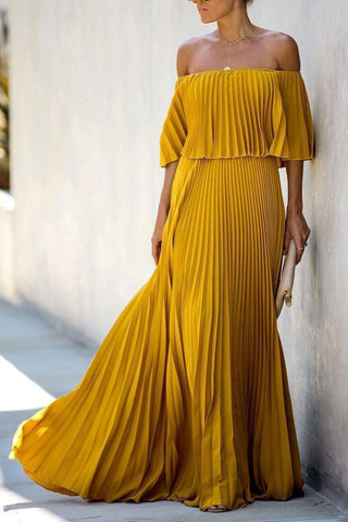 Online-clothing-plus-size-one-shoulder-pleated-chiffon-maxi-dress