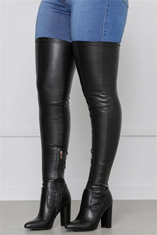 PU Leather Chunky Heels Cusual Over-the-knee Boots Female Boots