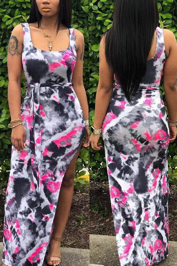 Sexy Printed Sling Irregular Dress