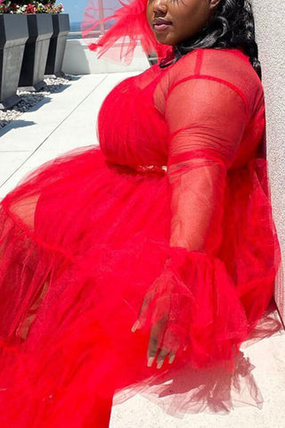 Online-clothing-plus-size-solid-sheer-ruffle-sleeve-maxi-dresses