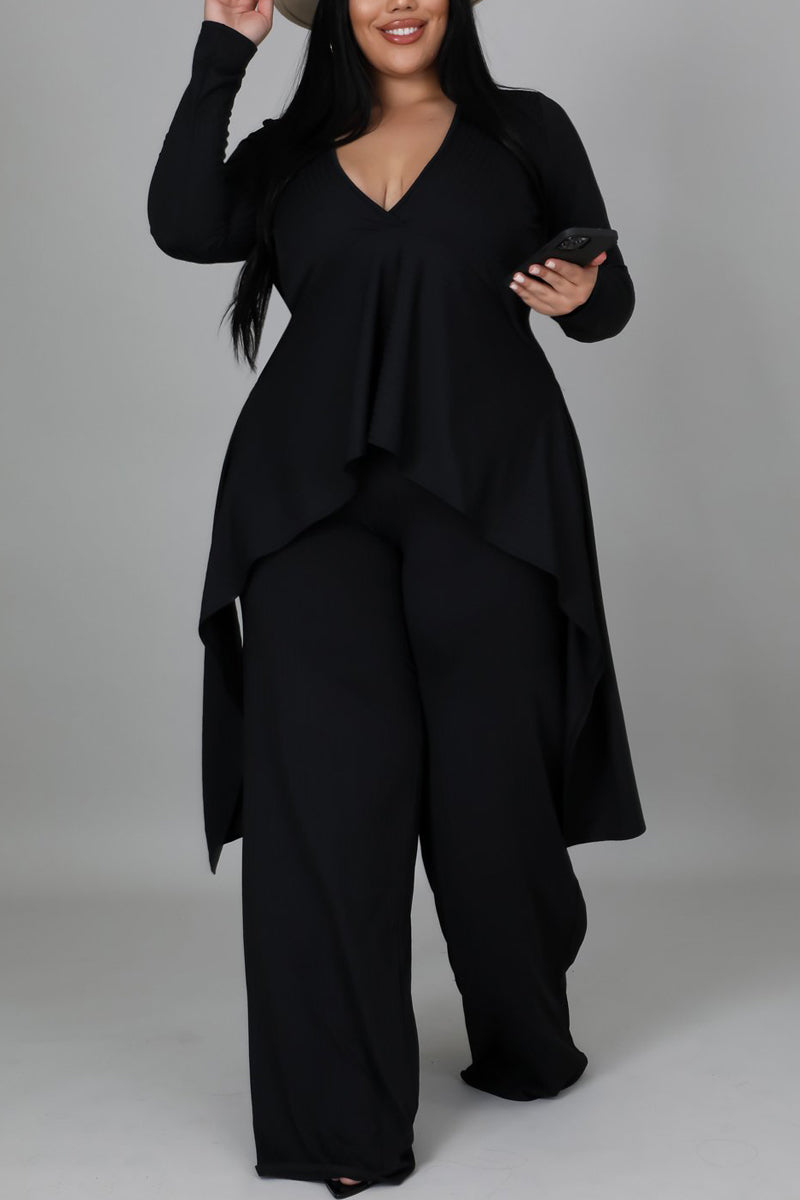 Free-shipping-online-clothing-pre-sale-plus-size-asymmetrical-top-v-neck-long-sleeve-wide-leg-pants-two-pieces-set