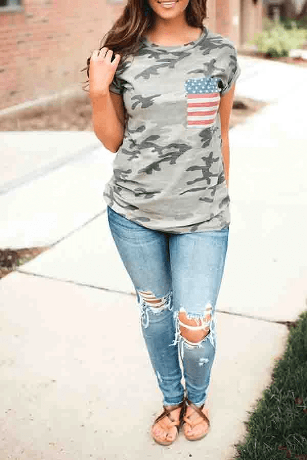 Casual Wear Gray Camouflage T-Shirt