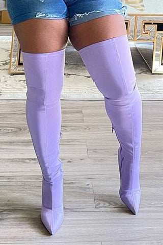 Solid Stretchy Over-the-knee Pointed Heels Female Boots